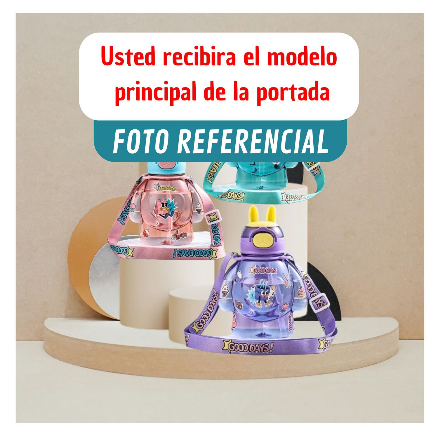 Botella Pl&aacute;stica 650ml Con Correa Y Orejitas Estilo Kawai Sin Bpa Ni&ntilde;os Purple image number 2.0