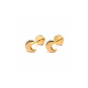 Aros Abridores Luna 5x3mm Oro 14k A Presi&oacute;n Beb&eacute; Ni&ntilde;a Hipoalerg&eacute;nicos