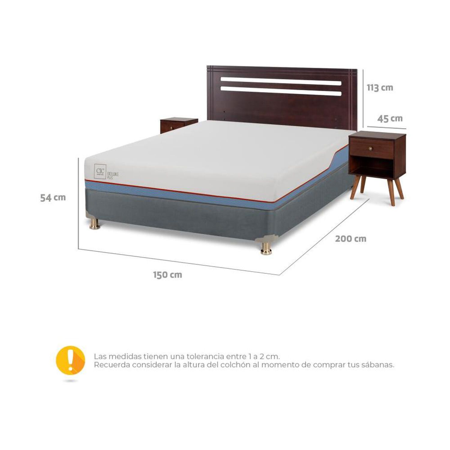 Cama Americana Cic Excellence Plus / 2 Plazas / Base Normal + Set De Maderas image number 2.0