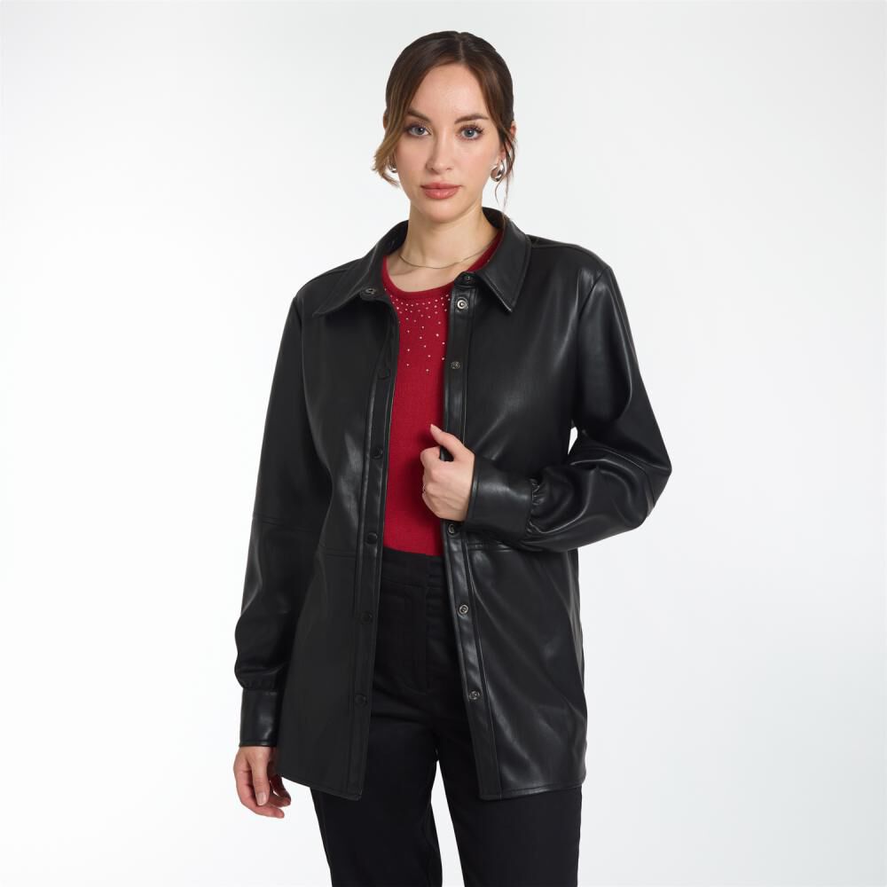 Chaqueta Ecocuero Con Broches Cuello Camisero Mujer Lesage image number 0.0