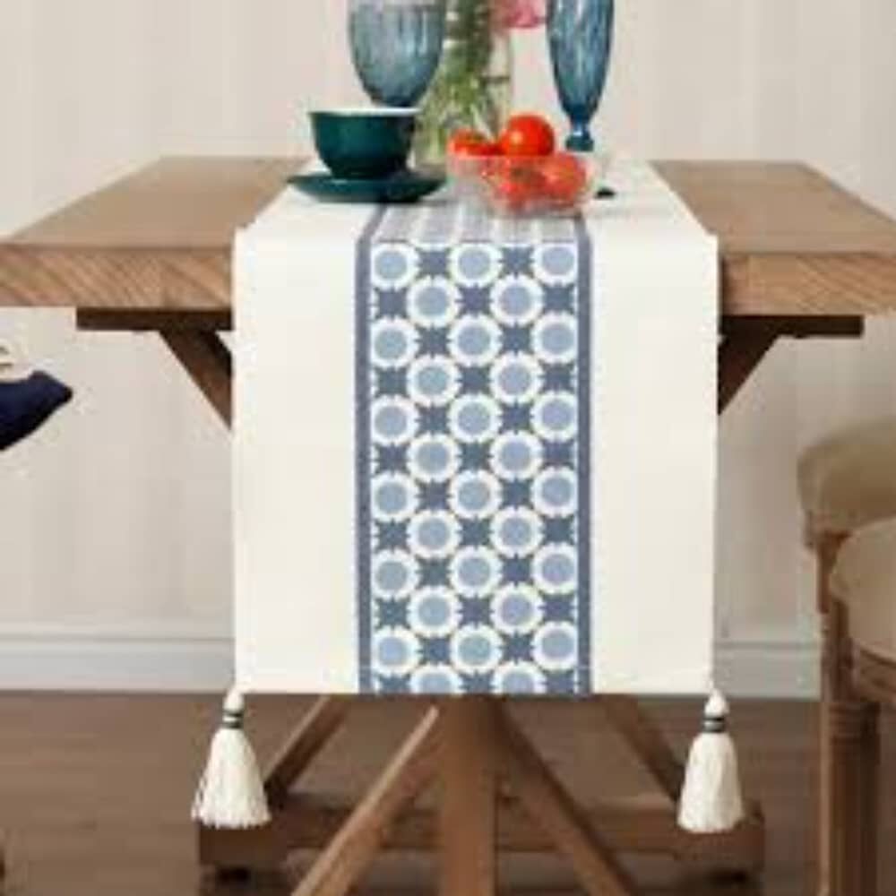 Camino De Mesa Tejido Azul - Dise&ntilde;o Estrella image number 2.0