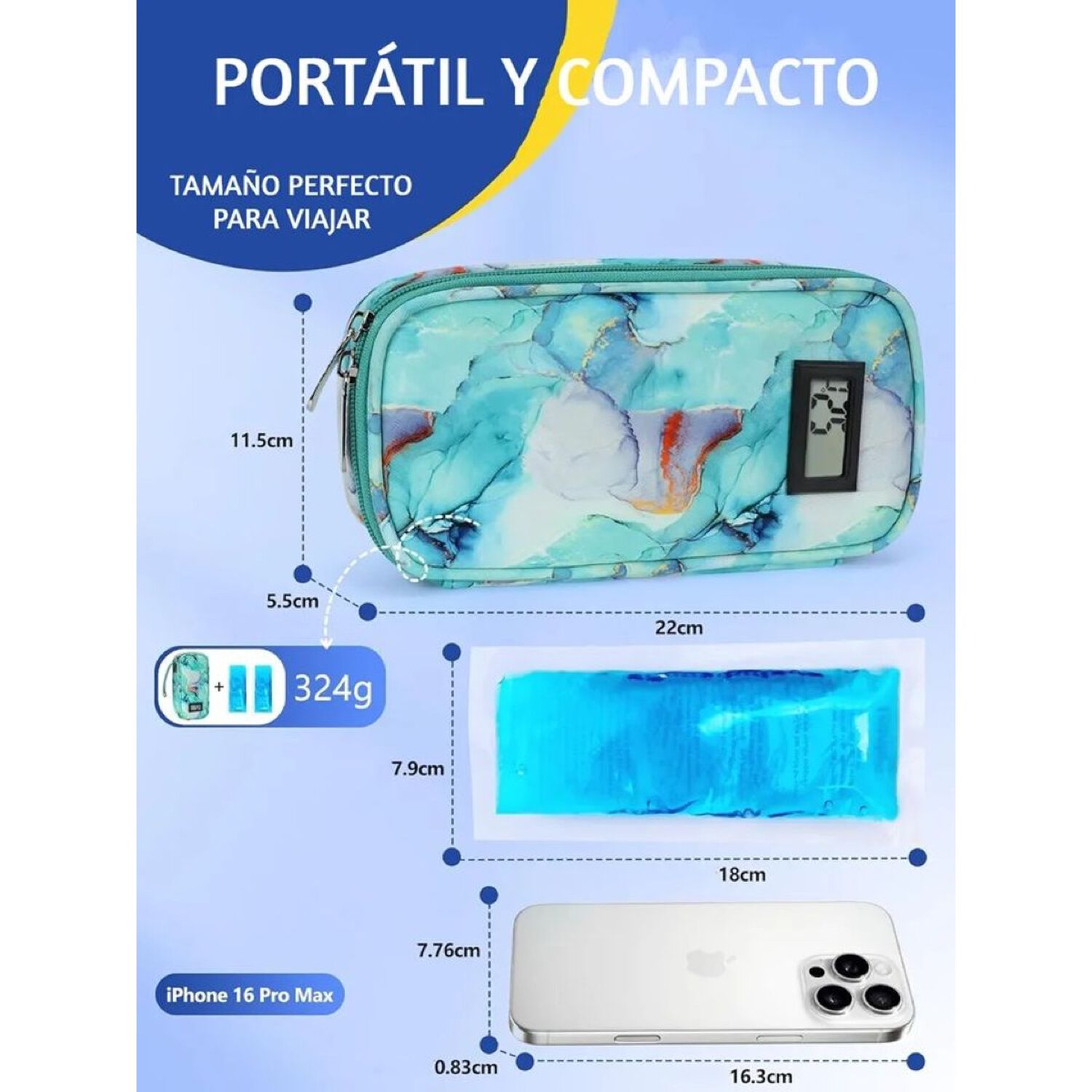 Bolso Estuche De Viaje Cooler Porta Insulina Diab&eacute;ticos Oneder M&aacute;rmol Verde image number 2.0