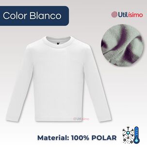 Camiseta Polera Polar Manga Larga Ni&ntilde;o Primera Capa Blanco