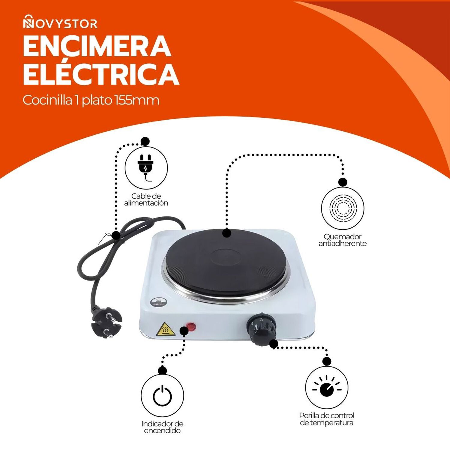 Cocinilla El&eacute;ctrica Port&aacute;til 1 Plato 155mm Acero Inox image number 2.0