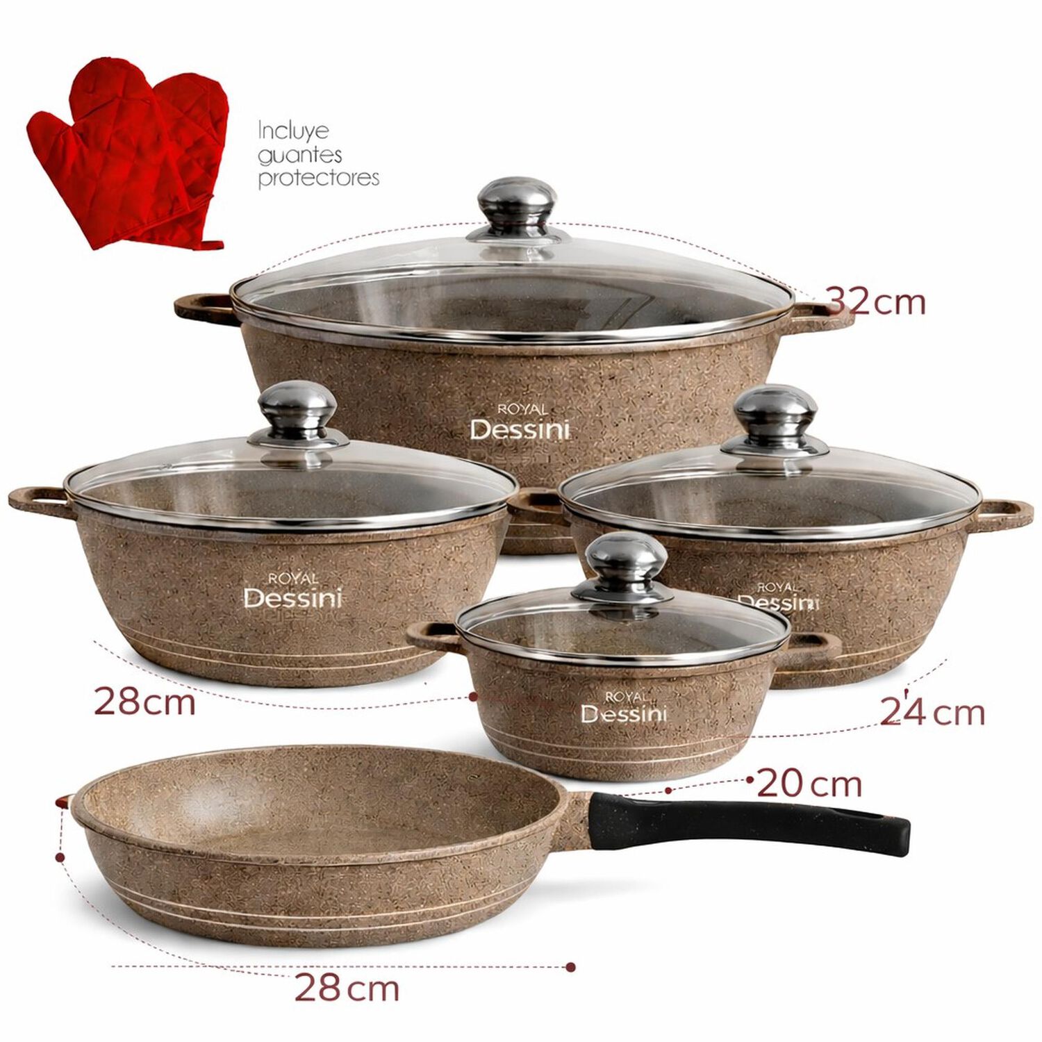 Juego De Ollas 12 Piezas Granito Royal Dessine Color Beige image number 2.0
