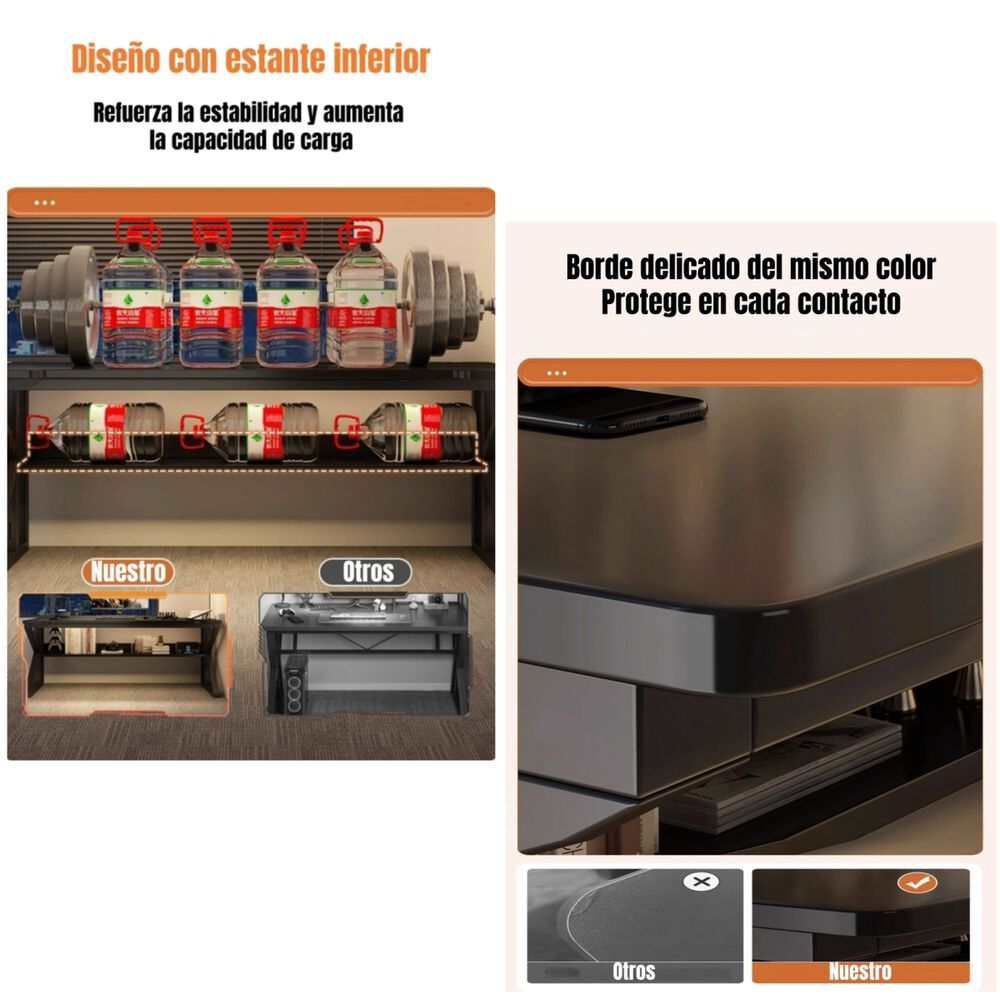 Escritorio De Madera Con Repisa Inferior 140x60x72cm Crown image number 6.0