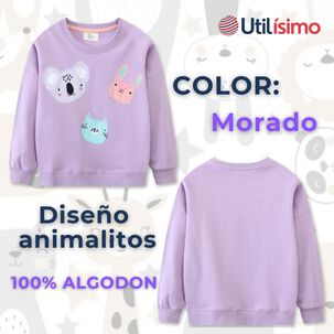 Poler&oacute;n Ni&ntilde;a Manga Larga 100% Algod&oacute;n Morado Animales