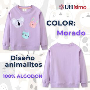 Poler&oacute;n Ni&ntilde;a Manga Larga 100% Algod&oacute;n Morado Animales