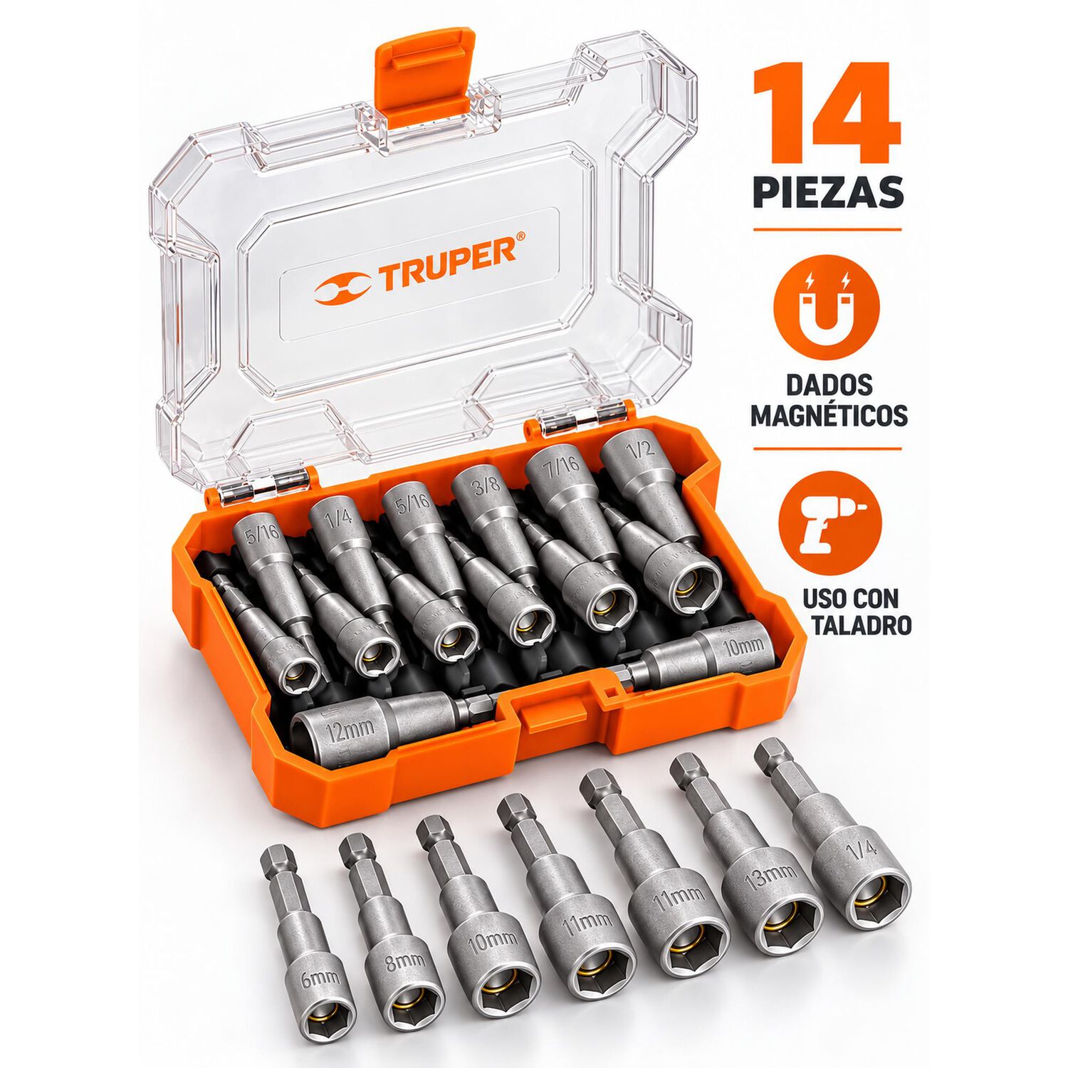 Set 14 Dados Magn&eacute;ticos Para Taladro Truper image number 1.0