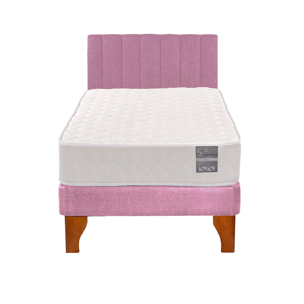 Cama Europea 1 Plaza Luna + Respaldo Tubular Madera Rosado image number 0.0