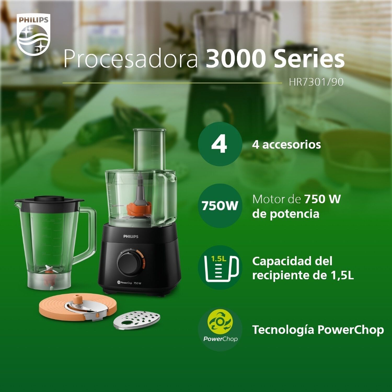 Procesador De Alimentos Philips Hr7301/90 750w Con Licuadora image number 3.0