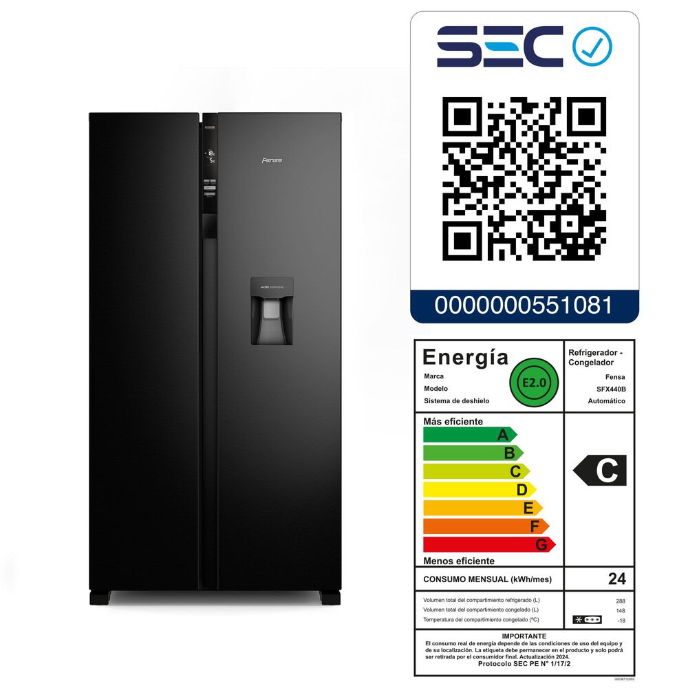 Refrigerador Fensa 436l No Frost Side By Side Sfx440b Negro image number 10.0