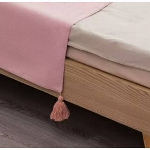 Piecera De Lino Con Pompones Medida 70x210cm King -2 Plazas. Rosado
