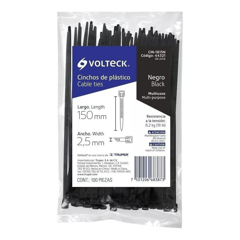 Amarras Plásticas Negra 2.5x150mm 100un - Volteck image number 0.0