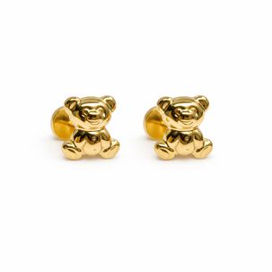 Aros Osito Abridores 6x7mm Oro 14k A Presi&oacute;n Beb&eacute; Ni&ntilde;a Hipoalerg&eacute;nicos