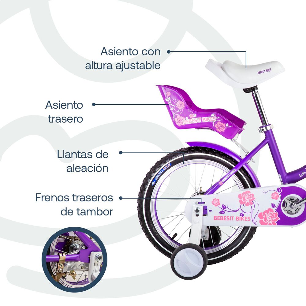 Bicicleta Infantil Queen Aro 16 Morada Bebesit image number 4.0
