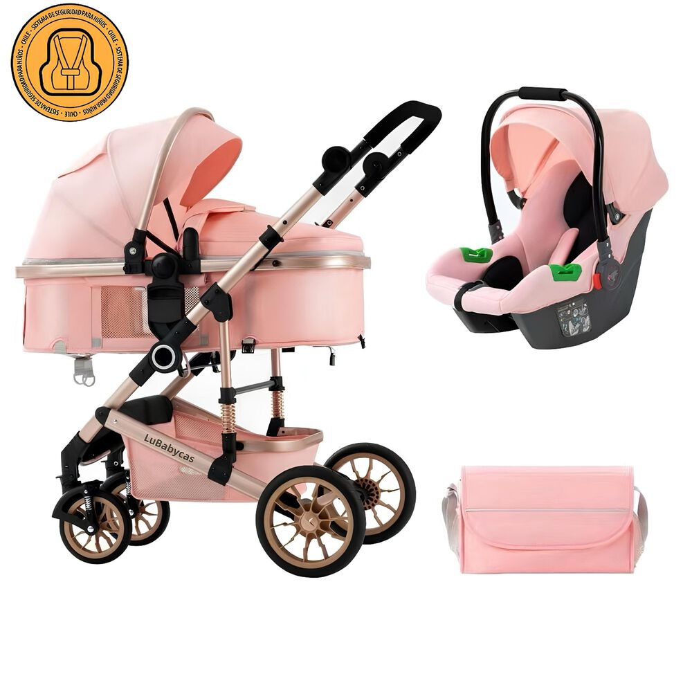 Coche Travel System Con Accesorios Musso Rosado Lubabycas image number 0.0