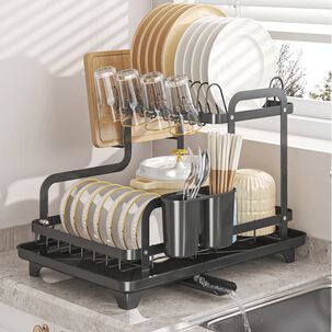 Secador Escurridor De Loza Negro Cocina Platos 2 Niveles