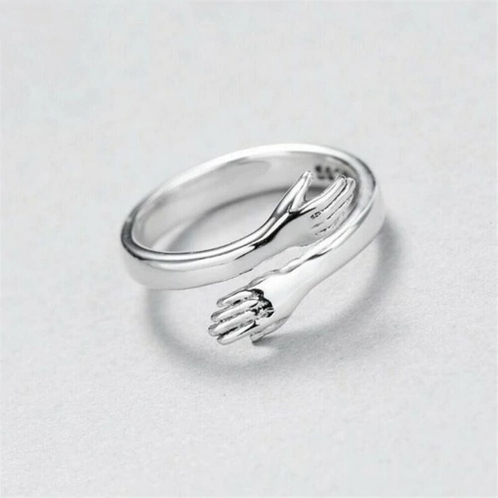 Anillo Abrazo Plata Real Sterlina 925 Abrazo Amor Joyeria Fina Retro Anillo De Moda/talla 9 image number 1.0