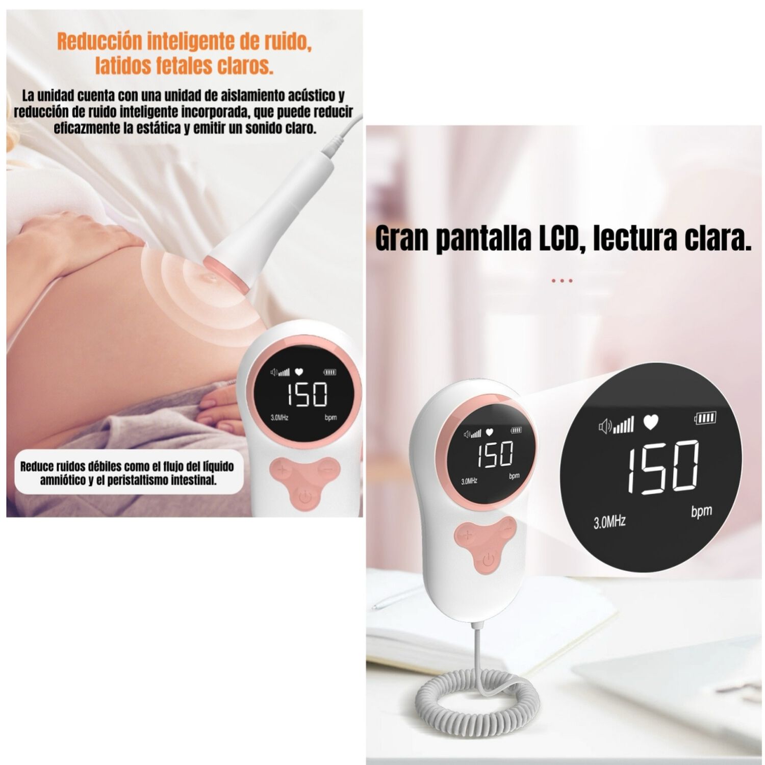 Monitor Fetal Doppler Latidos Coraz&oacute;n Beb&eacute; Gris Lubabycas image number 6.0
