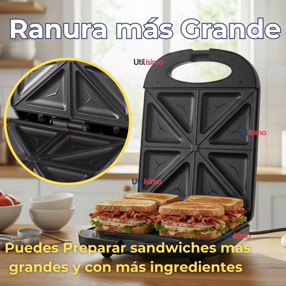 Sandwichera Eléctrica Antiadherente Tostadora 4 Sandwich 1000w De Potencia image number 4.0