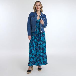 Vestido Largo Pabilo Escote Cruzado Y Panal Elásticado En Espalda Mujer Geeps