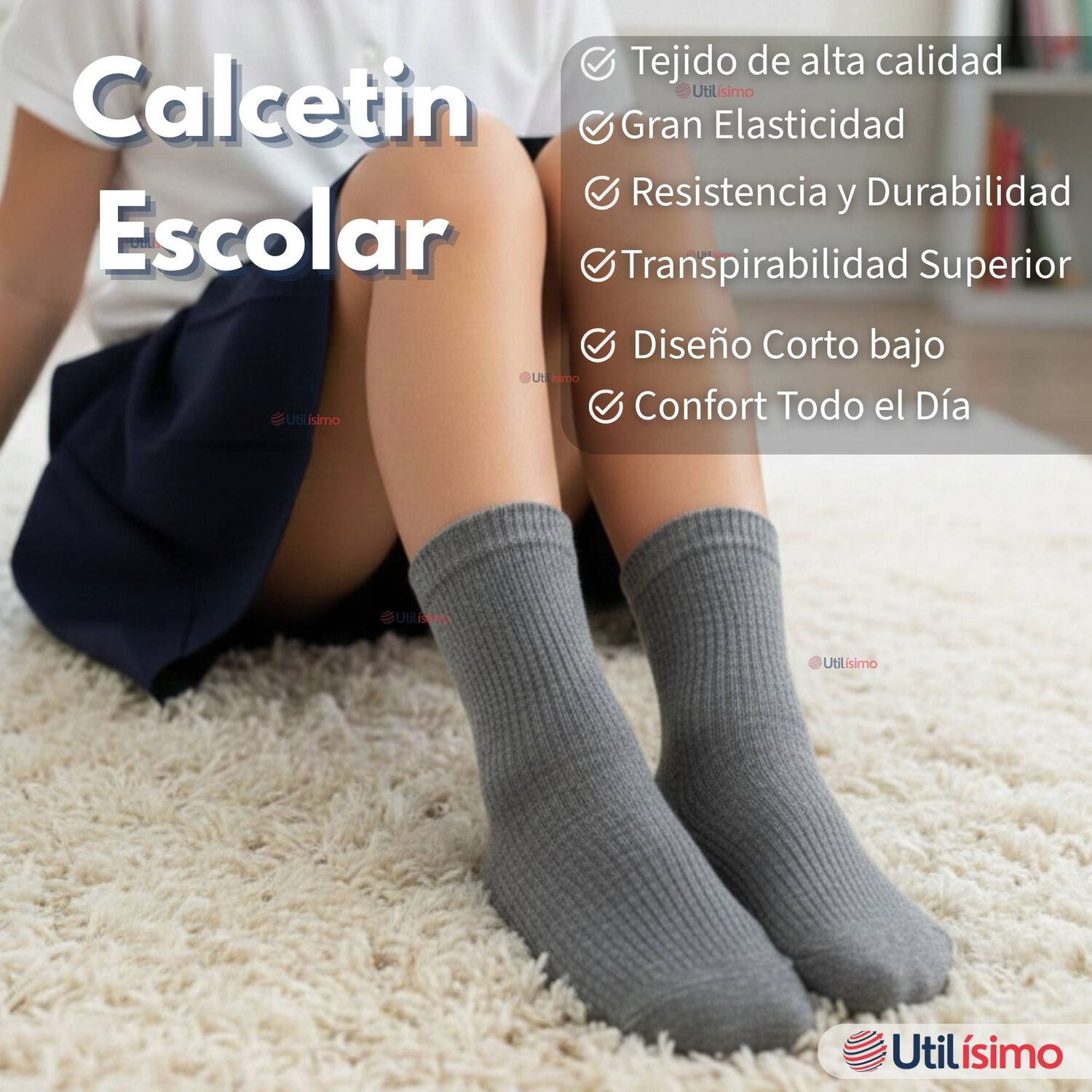 Pack 3 Calcet&iacute;nes Escolares Corto Acrilico Gris Ni&ntilde;o Y Ni&ntilde;a image number 3.0