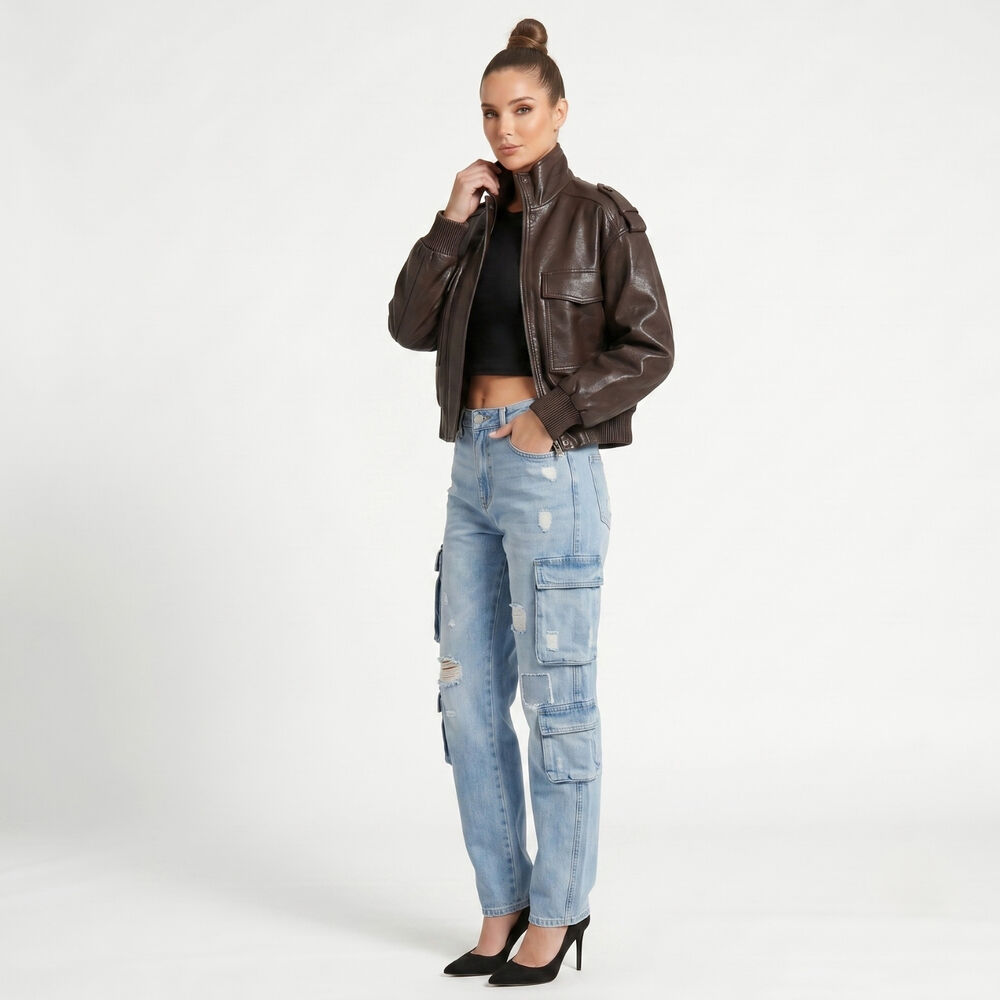 Chaqueta Ecocuero Bomber Mujer Kendall image number 1.0