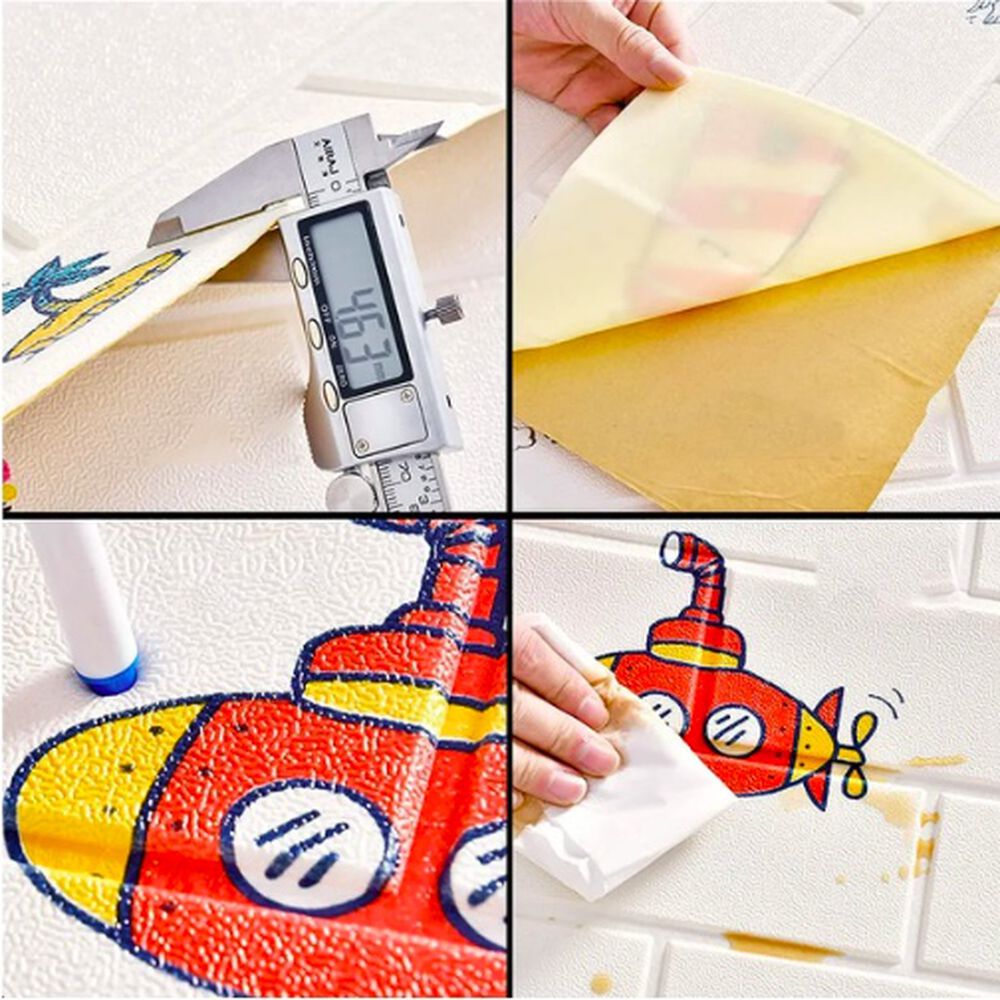 Pack 10 Lamina Papel Mural Autoadhesivo 3d Ladrillo Botes image number 2.0