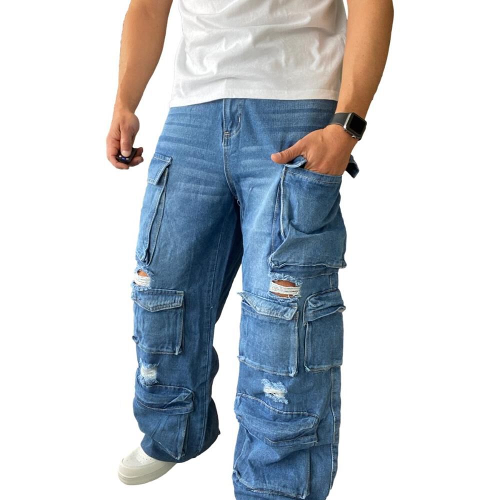 Jeans Diábolo Multicargo Rasgado Ancho Wide Leg Hombre image number 5.0