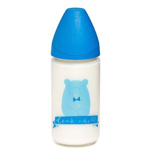 Mamadera Vidrio 240ml 3p+funda Silicona Azul