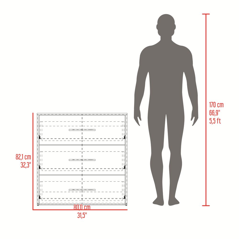 Comoda 3 Cajones 82,1x80x52,3 Cm Caf&eacute; Y Negro image number 8.0