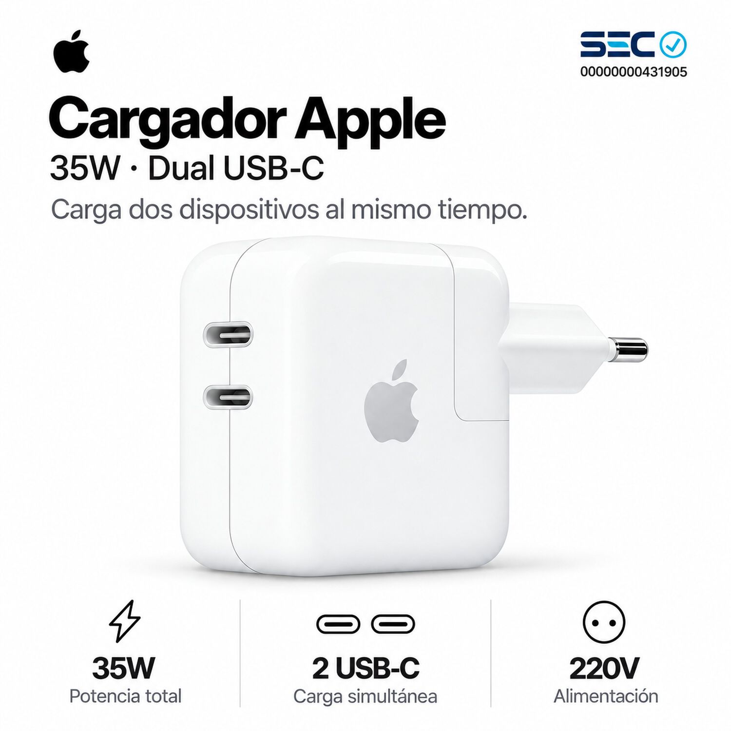 Cargador Apple Dual Usb-c 35w White Edition image number 5.0