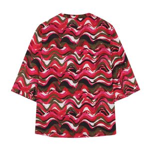 Blusa Full Print Manga 3/4 Roll Up Cuello Mao Mujer Lesage