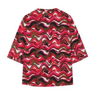 Blusa Full Print Manga 3/4 Roll Up Cuello Mao Mujer Lesage