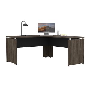 Escritorio En L 75x160x160 Cm Fm-005n Negro Y Café Oscuro