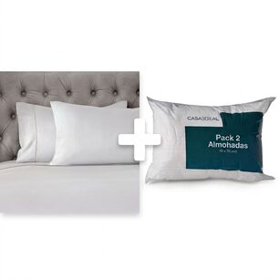 Juego de S&aacute;banas Microfibra Bamboo Gris / 2 Plazas + Pack de 2 Almohadas 50X70