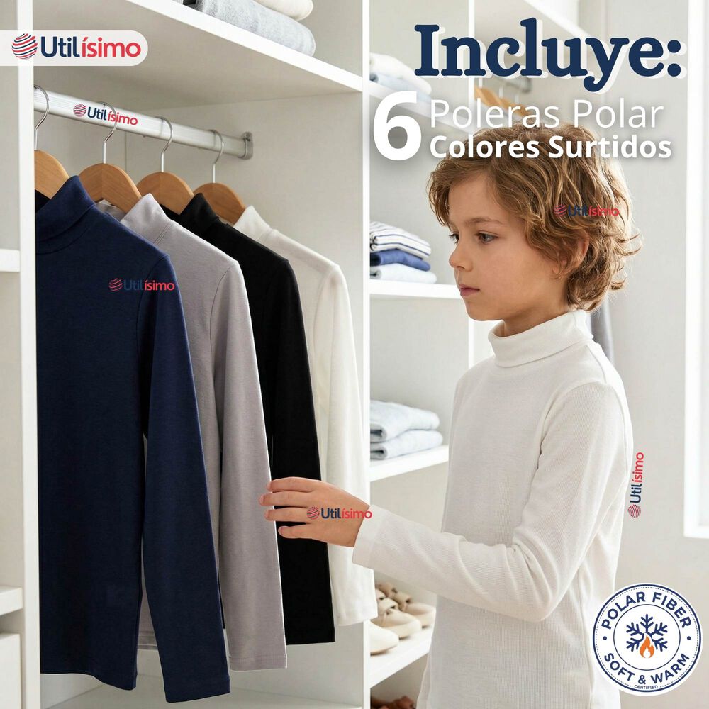 Pack 6 Poleras Camisetas Polar Primera Capa Beatle Manga Larga Colores Surtido Ni&ntilde;o image number 1.0