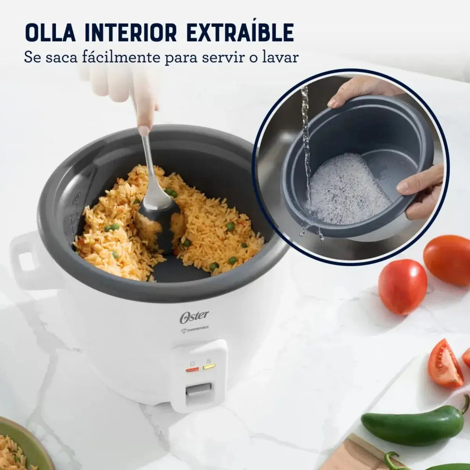 Arrocera Multifuncional Marca Oster 7 Tazas De Arroz Diamondforce Antiadherente Color Blanca 50 Hz image number 7.0