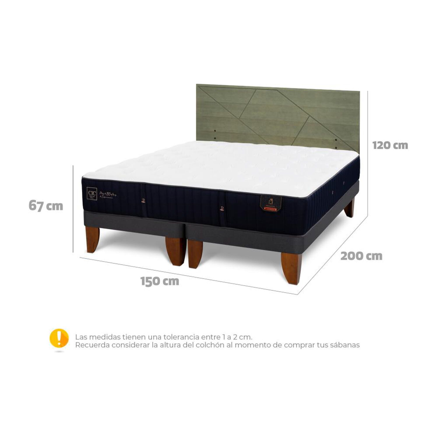 Cama Europea Cic Linea Premium / 2 Plazas / Base Dividida + Respaldo image number 6.0