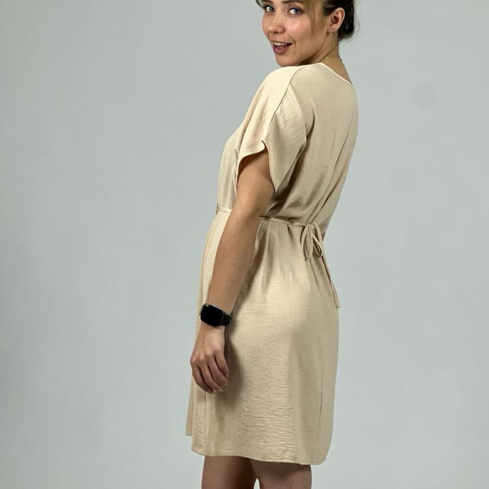 Vestido Crepe Cinturón De Rosa Beige Enigmática Boutique image number 7.0