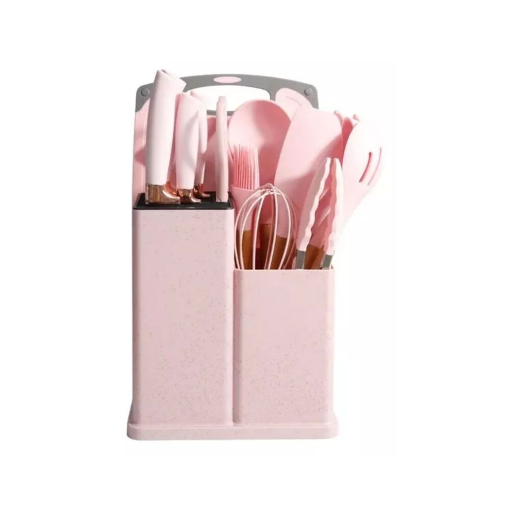 Set 19 Utensilios Cocina Silicona Acero Inoxidable Rosa image number 0.0