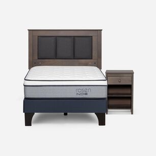 Cama Europea Rosen Indie / 1.5 Plazas / Base Normal  + Set Maderas Rachel Gris