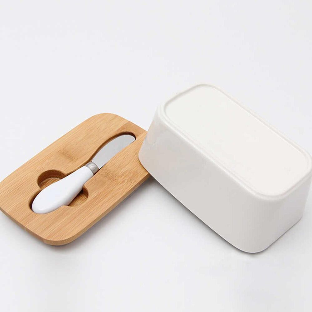 Mantequillero De Cer&aacute;mica Con Tapa De Madera image number 3.0