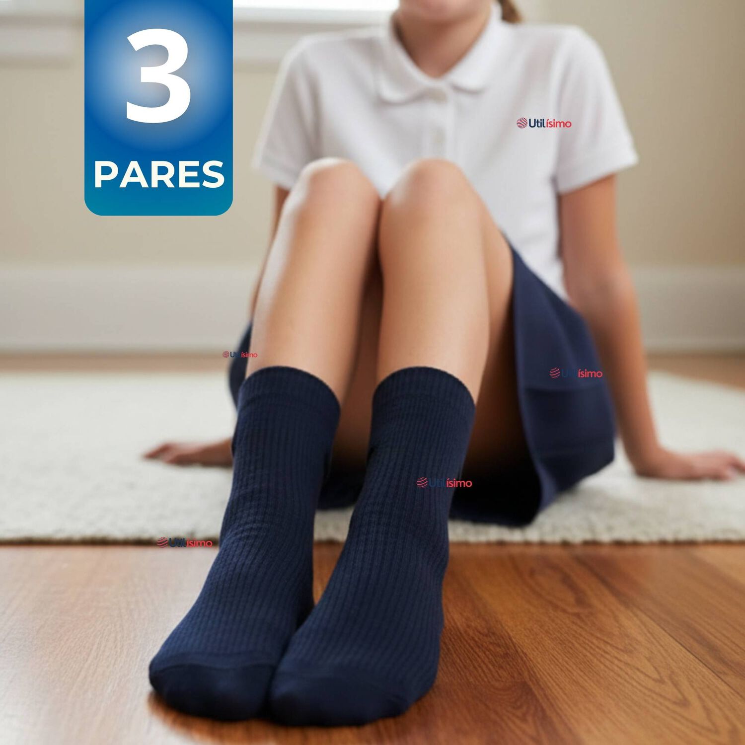 Pack 3 Calcet&iacute;nes Escolares Corto Bamb&uacute; Azul Ni&ntilde;o Y Ni&ntilde;a image number 0.0