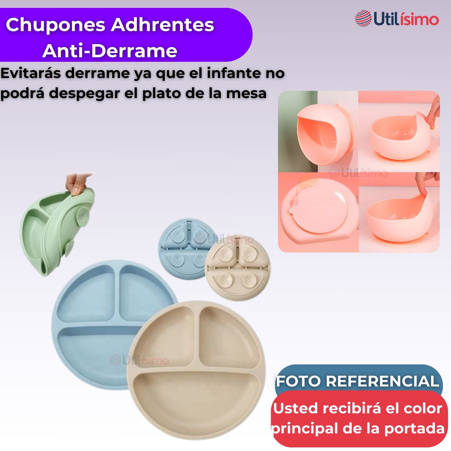 Set De Alimentaci&oacute;n Beb&eacute; Silicona De Oso 6 Piezas Libre Bpa Color Lila image number 7.0