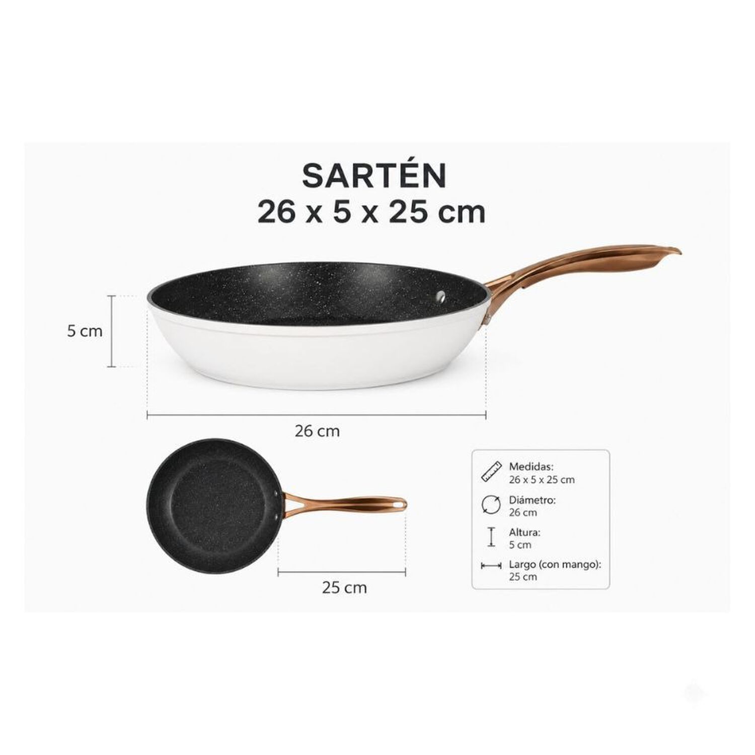 Sart&eacute;n Antiadherente Mango Metal Dorado 26cm image number 2.0