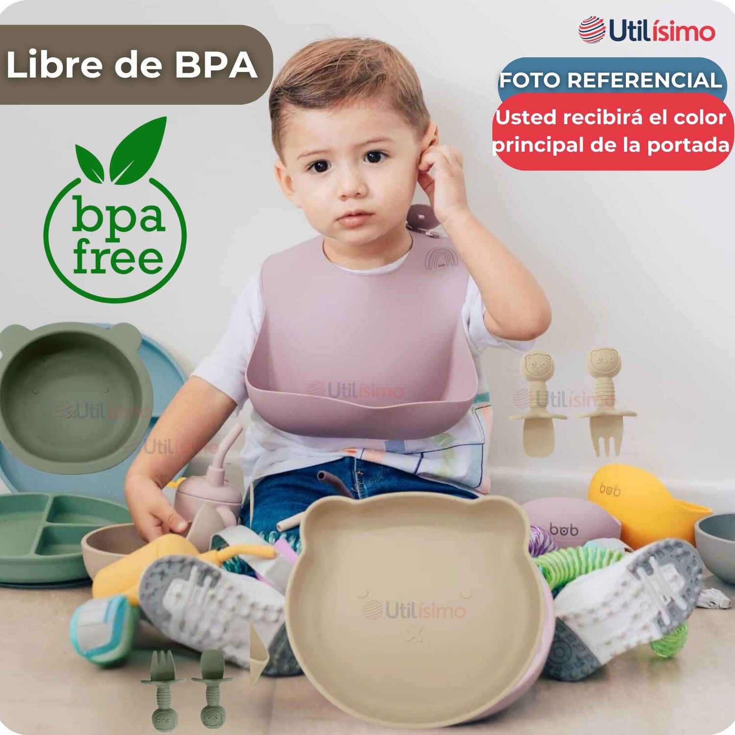 Set De Alimentaci&oacute;n Beb&eacute; Silicona 5 Piezas De Osito Libre Bpa Color Beige image number 4.0