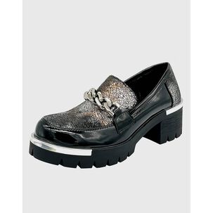 Mocasin Para Mujer Con Taco Y Cadena Negro