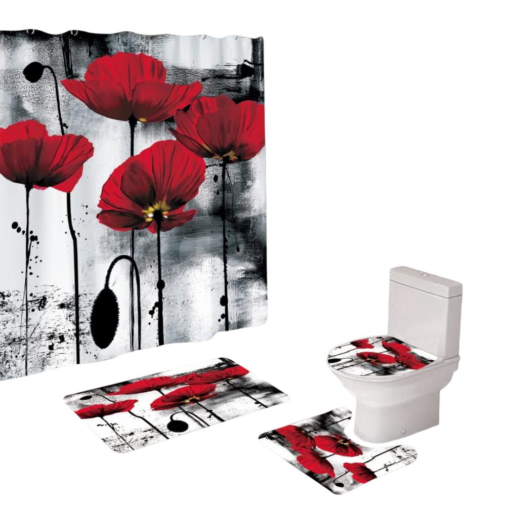 Juego De Ba&ntilde;o Set De 4 Piezas Cortina + Tapa Wc + 2 Alfombras Sb4p-9 image number 0.0